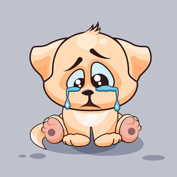 Emoji aislado personaje de dibujos animados triste y frustrado perro llorando, lágrimas pegatina emoticono — Vector de stock