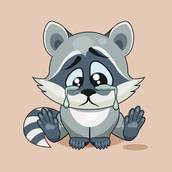 Isolated Emoji character cartoon sad, frustrated Raccoon cub crying, tears sticker emoticon — Stock Vector