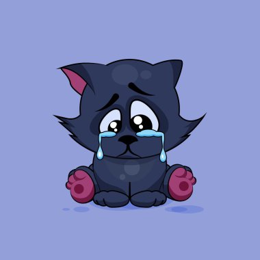 izole Emoji karakter karikatür üzgün ve sinirli siyah kedi ağlama, gözyaşları etiket ifade