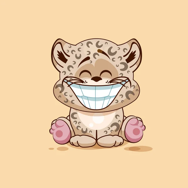 Emoji postavy kreslené leopardí mládě s obrovským úsměvem od ucha k ušní nálepce — Stockový vektor