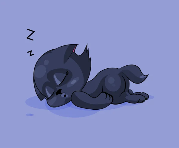 Aislado Emoji personaje de dibujos animados negro gato duerme en el estómago pegatina emoticono — Archivo Imágenes Vectoriales