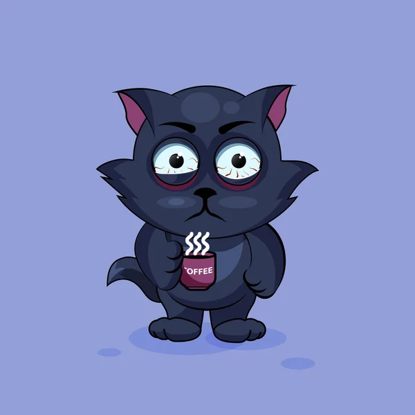 Charakter czarny kot kreskówka na białym tle naklejki emotikon — Wektor stockowy