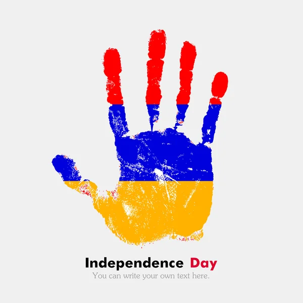 Handprint with the Armenian flag in grunge style — Stock Vector