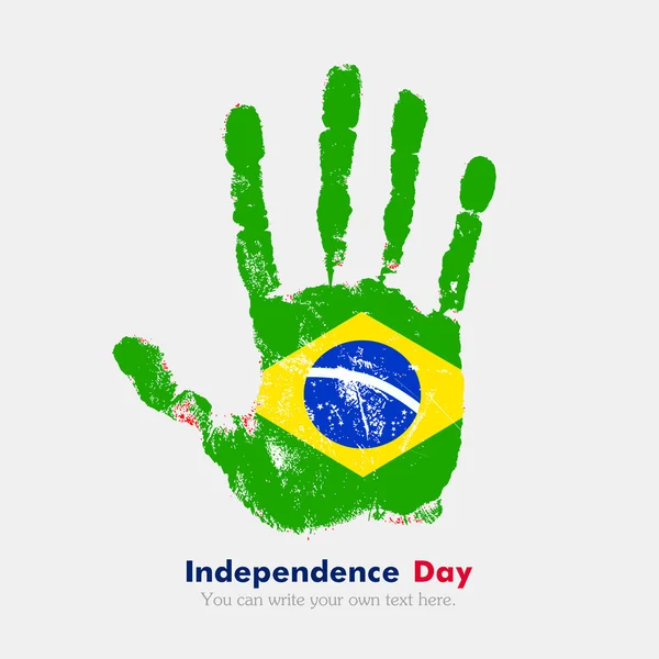 Handprint with the Flag of Brazili in grunge style — Stock Vector