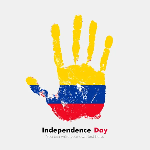 Handprint with the Flag of Colombia in grunge style — Stock Vector