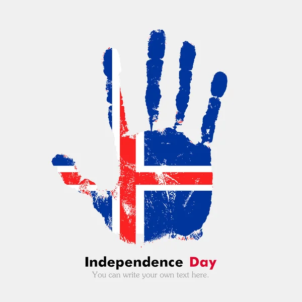 Huella de mano con la bandera de Islandia en estilo grunge — Vector de stock