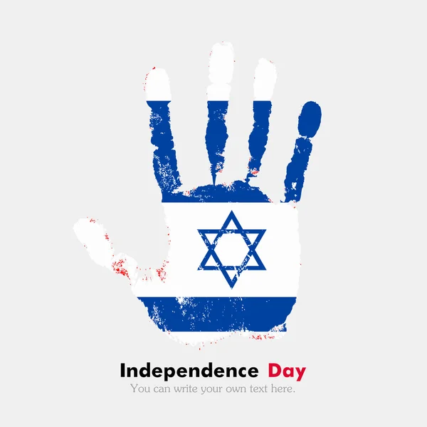 Huella de mano con la Bandera de Israel en estilo grunge — Vector de stock
