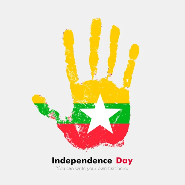 Empreinte à la main avec le drapeau du Myanmar dans un style grunge — Image vectorielle