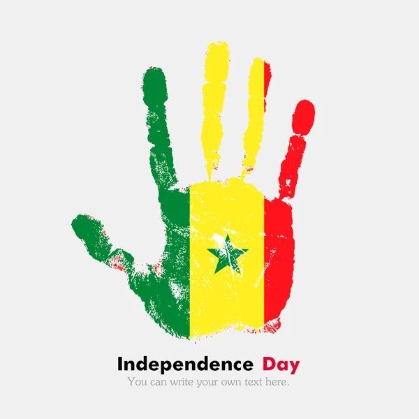 Huella de mano con la Bandera de Senegal en estilo grunge — Vector de stock