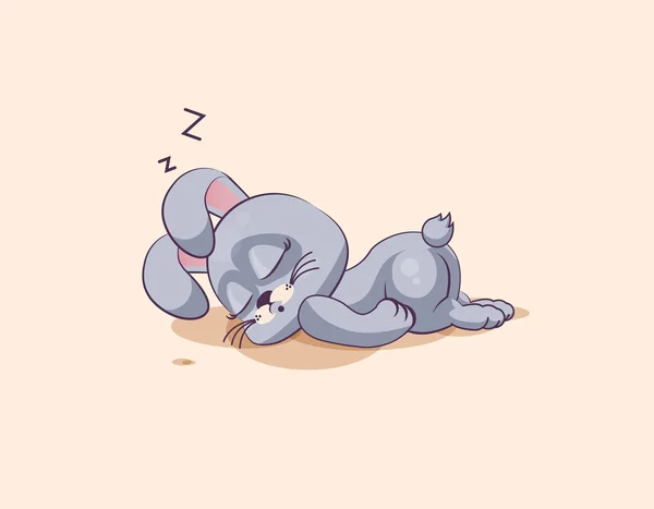 Rabbit17isolated emoji figur cartoon grau leveret schläft auf dem bauchaufkleber emoticon — Stockvektor
