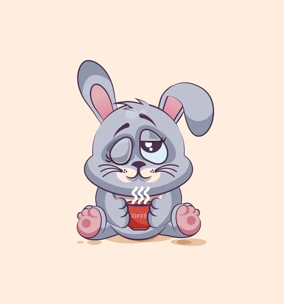 Personnage isolé Emoji dessin animé Levier gris vient de se réveiller avec tasse de café autocollant émoticône — Image vectorielle