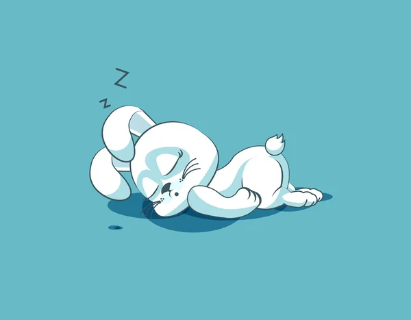 Emoji personaje de dibujos animados aislado palanca blanca duerme en el emoticono etiqueta del estómago — Archivo Imágenes Vectoriales