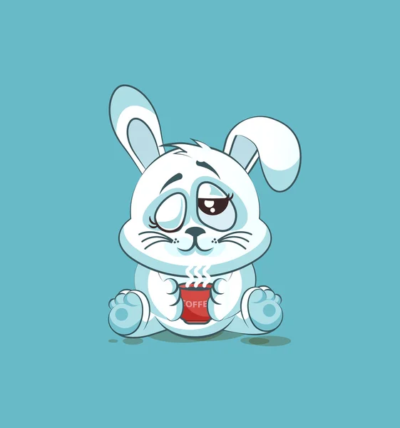 Isolé personnage Emoji dessin animé Levier blanc vient de se réveiller avec tasse de café autocollant émoticône — Image vectorielle