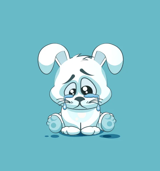Egy elkülönített Emoji karakter karikatúra szomorú és frusztrált White Leveret sír, könnyek matrica hangulatjel — Stock Vector