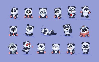 İllüstrasyonlar izole Emoji karakter karikatür Panda çıkartmaları ifadeleri farklı duygularla