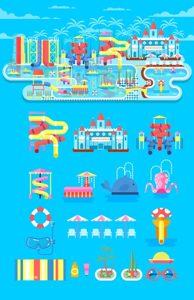 Illustration set elements water park — Stock Vector