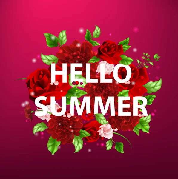 Ilustración de flores con letras Hello summer — Archivo Imágenes Vectoriales