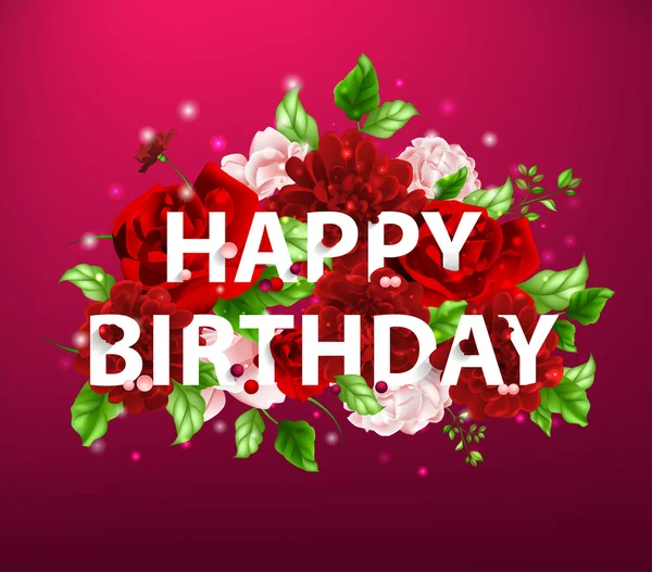 Illustration von Blumen mit Schriftzug Happy Birthday — Stockvektor