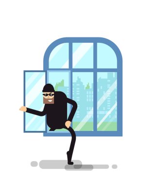 izole illüstrasyon hırsız pencereden tırmanıyor