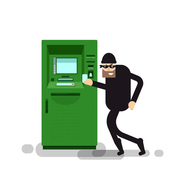 Ilustracja na białym tle złodziej kradnie pieniądze z bankomatu — Wektor stockowy