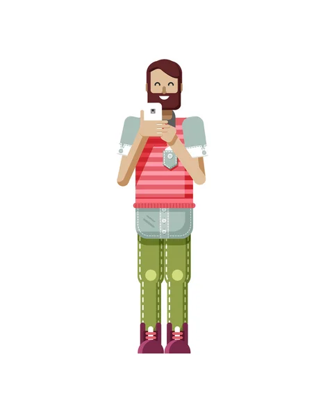 European hipster with smartphone in hand — Stock Vector