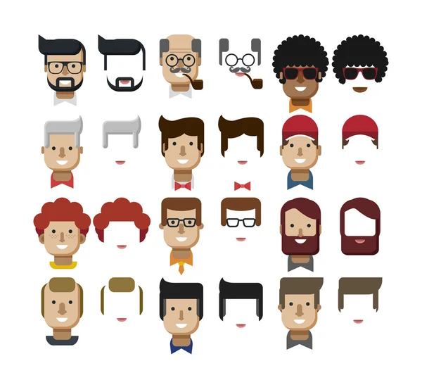 Conjunto de ilustrações avatares rostos masculinos, elementos de design, penteados — Vetor de Stock