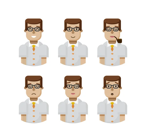 Illustration set male avatars, avatar with wide smile — Stock Vector