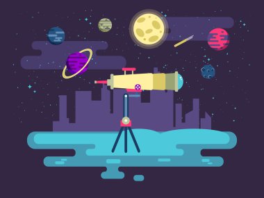 illustration of a telescope on background outer space in  flat style clipart