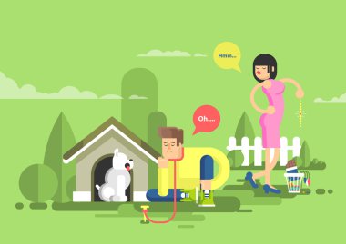 üzgün adam illüstrasyon köpek evinde bir köpek yanında oturur