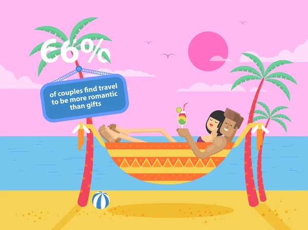 Ilustracja szczęśliwej opalony para na wakacjach, mężczyzna i kobieta spoczywa w hamaku — Wektor stockowy
