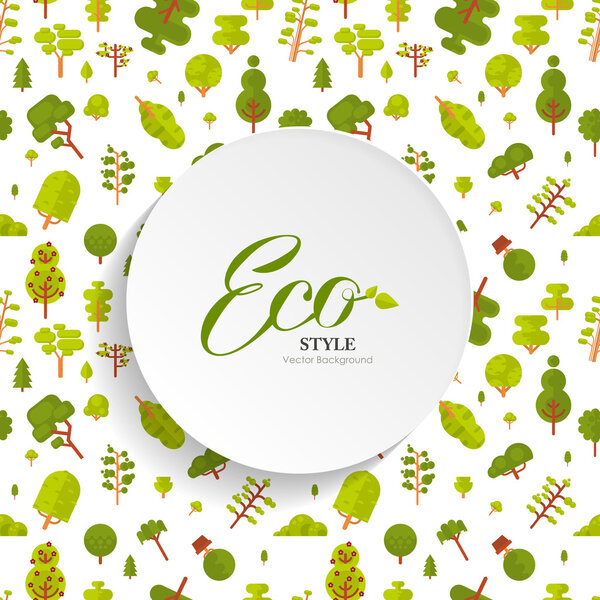 illustration seamless pattern with green trees and bushes on white background in flat style