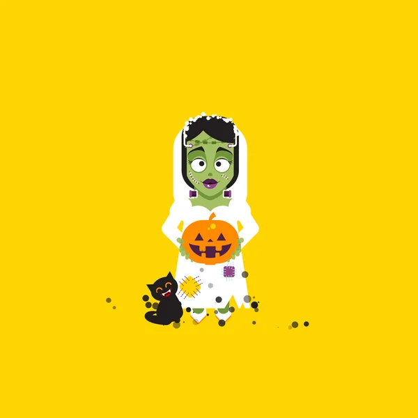 Illustratie bruid van Frankenstein monster karakter voor Halloween in een platte stijl — Stockvector