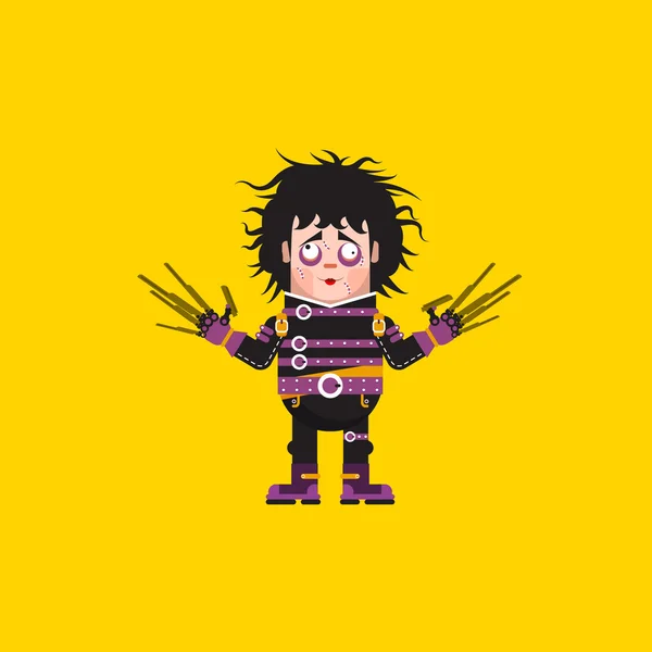 Illusztráció Edward Scissorhands karakter Halloween egy lapos stílusban — Stock Vector