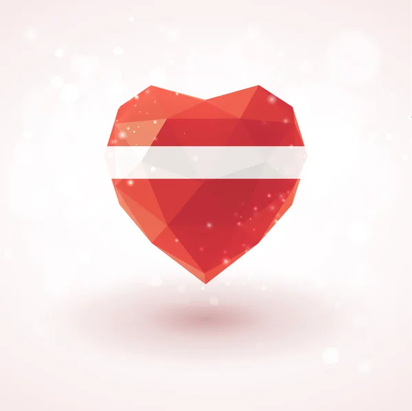 Bandera letona en forma de corazón de cristal de diamante. Estilo de triangulación — Vector de stock