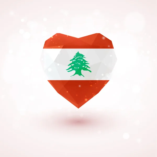 Vlag van Libanon in vorm diamant glas hart. Triangulatie stijl — Stockvector