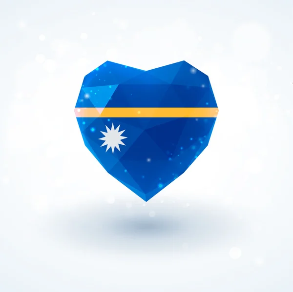 Drapeau de Nauru en forme de coeur en verre diamant. Style de triangulation — Image vectorielle