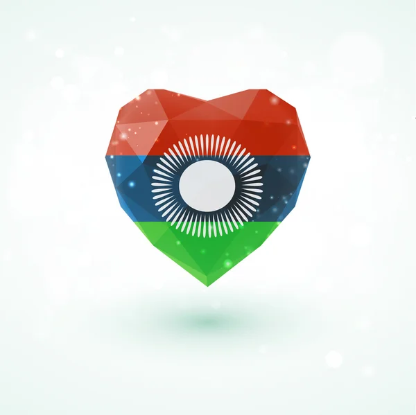 Σημαία του Μαλάουι σε σχήμα Diamond γυάλινη καρδιά. Στυλ τριγωνισμού — Διανυσματικό Αρχείο