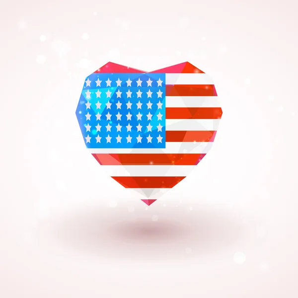 Flag of USA in shape diamond glass heart. Triangulation style — Stock Vector