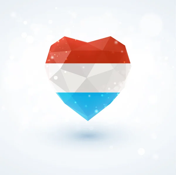 Drapeau du Luxembourg en forme de coeur en verre diamant. Style de triangulation — Image vectorielle