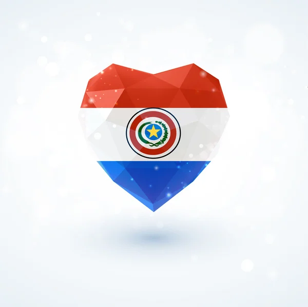 Bandera de Paraguay en forma de corazón de cristal de diamante. Estilo de triangulación — Vector de stock