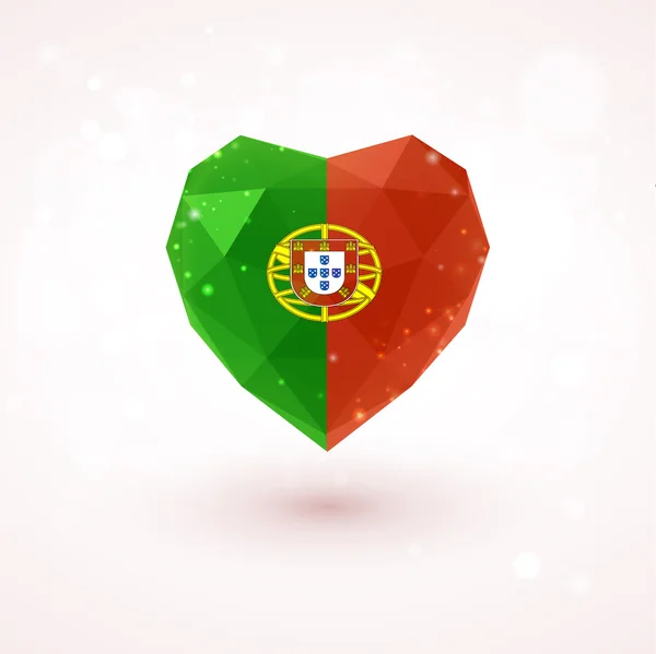 Bandera de Portugal en forma de corazón de cristal de diamante. Estilo de triangulación — Archivo Imágenes Vectoriales