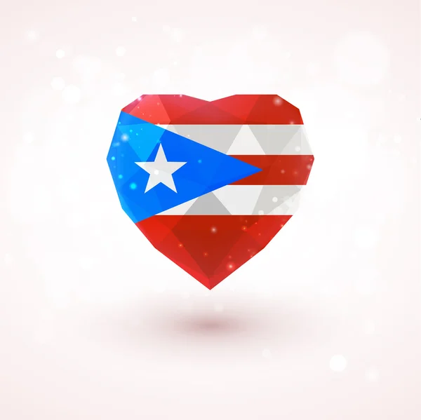 Bandera de Puerto Rico en forma de corazón de cristal de diamante. Estilo de triangulación — Archivo Imágenes Vectoriales