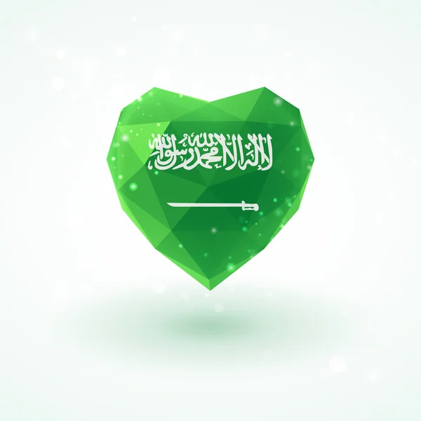 Drapeau de l'Arabie Saoudite en forme de coeur en verre diamant. Style de triangulation — Image vectorielle