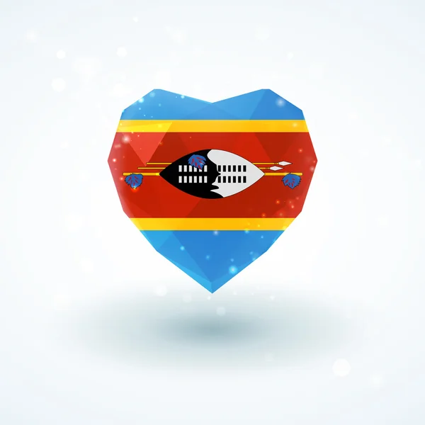 Drapeau du Swaziland en forme de coeur en verre diamant. Style de triangulation — Image vectorielle