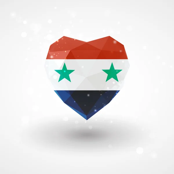 Vlag van Syrië in vorm diamant glas hart. Triangulatie stijl — Stockvector