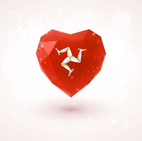 Isle of Man flag in shape diamond glass heart. Triangulation style — Stock Vector