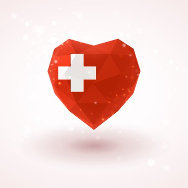 İsviçre bayrağı şeklinde cam kalp elmas. Üç taraflı kur çevrimi stili