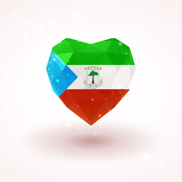 Drapeau de Guinée équatoriale en forme de coeur en verre diamant. Style de triangulation — Image vectorielle