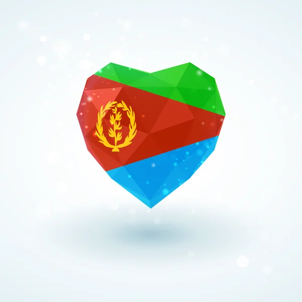 Bandera de Eritrea en forma de corazón de cristal de diamante. Estilo de triangulación — Vector de stock