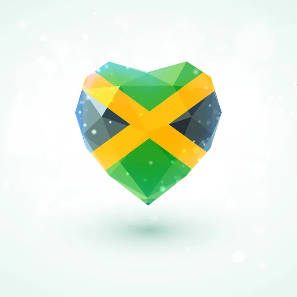 Bandera de Jamaica en forma de corazón de cristal de diamante. Estilo de triangulación — Vector de stock